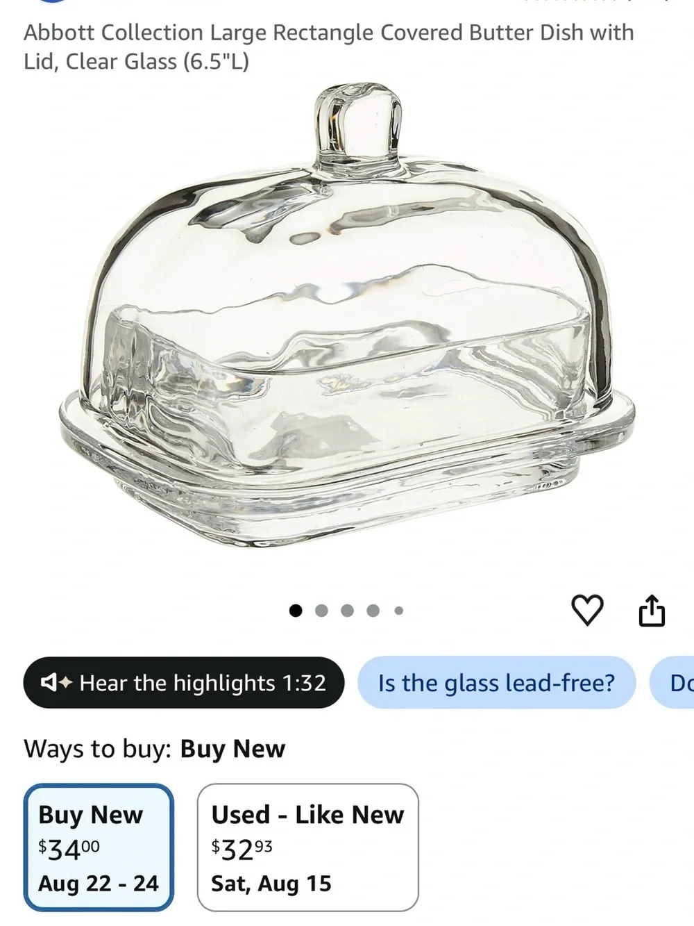 Abbott Glass Butter Dish with Dined Lid